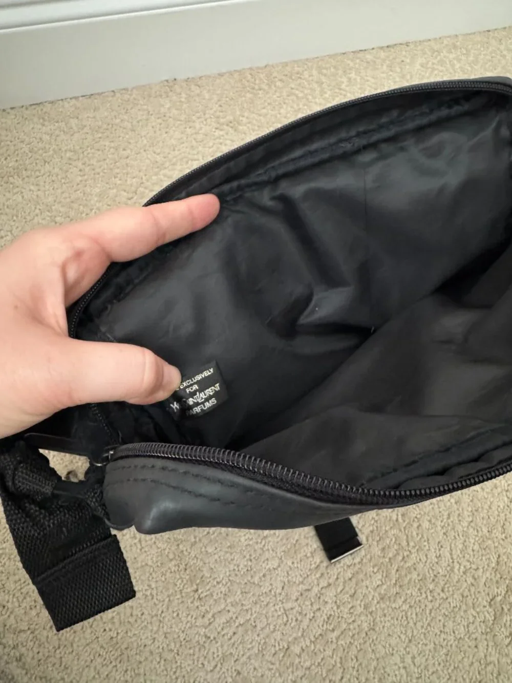 YSL Parfums Messenger Bag Black Yves Saint Laurent Multi Pocket Vintage Faux Lea